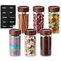 6 Pack 13oz Glass Jars with 2.56" Acacia Wood Lids - 5.9" Tall