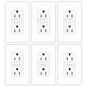 6 Pack 15 Amp GFCI Outlet, Self-Test Ground Fault Protector with LED Indicator, Tamper Resistant GFI Electrical Receptacle, ETL Certified, Wallplate Included, White