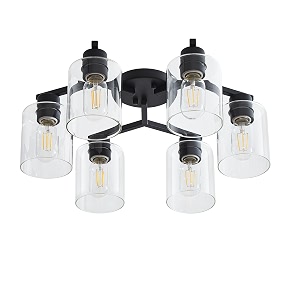 6 pack 188 inch semi flush mount ceiling lights black industrial ceiling light fixtures for kitchen ceiling with clear glass shade for living room farmhouse foyer