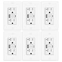 6 Pack 20A GFCI Outlet with USB A&C Ports, Self-Test TR White