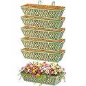6 Pack 24 Inch Window Boxes Planters Railing Planter Box with Adjustable Brackets for Porch Fence Patio Balcony Hanging Flower Baskets with Coco Liners for Outdoor Garden Decor - Green