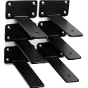 6 Pack - 4 inch Black Hidden L Shelf Bracket (1/5 Inch Thicked) Iron Floating Shelf Brackets Rustic Industrial Metal Brackets for Shelf Support