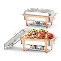 2Pack 8.5QT Chafing Dishes for Buffet,Stainless Steel Catering Chafer with Lids, Pans &amp; Fuel Holders for Food Warmers at Parties Events Weddings,Rose Gold