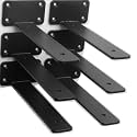 6 Pack - 8 inch Black Hidden L Shelf Bracket (1/5 Inch Thicked) Iron Floating Shelf Brackets Rustic Industrial Metal Brackets for Shelf Support