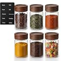 6 Pack 8 oz Glass Jars with Lids, Tall Small Mason Jars with Airtight Acacia Wood Lid, Glass Food Storage Containers for Coffee Bar, Loose Tea, Hot Cocoa &amp; Apothecary Decor