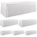 6 Pack 8FT White Spandex Tablecloths with Skirts, 96 Inch Stretch Fitted Rectangular Table Covers, Wrinkle Resistant Reusable Tablecloth for Wedding, Banquets, Parties,Trade Show and Event