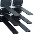6 Pack - 9 inch Black Hidden L Shelf Bracket (1/5 Inch Thicked) Iron Floating Shelf Brackets Rustic Industrial Metal Brackets for Shelf Support