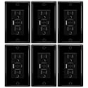 6 Pack Black 15A GFCI Outlet with USB Ports(Type A &amp; C, 4.8A/24W Total Output), GFI Electrical Outlet with 2 USB Charging Ports- Self-Test Tamper-Resistant with LED Indicator, ETL Listed