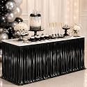 6-Pack Black Foil Fringe Table Skirt, Disposable Metallic Tinsel Streamers, Photo Backdrop Party Decorations for Graduation, Halloween, Wizard Theme, Casino, New Year & Float Parade, 29x108 Inch