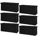 6 Pack Black Rectangle Tablecloth 72 Inch with Elastic Skirt - Wrinkle-Resistant Spandex Fitted 6FT Tables, Stretchable Table Cover for Wedding Banquet Birthday Party Buffet Restaurant