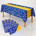 6-Pack Blue &amp; Gold Ring Print Plastic Tablecloths - 108"x54"