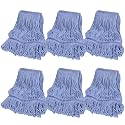 6 Pack Commercial Mop Head Replacement, Heavy Duty Mop Head Commercial Replacement for General and Floor Cleaning, Wet Industrial Blue Cotton Looped End String Head Refill (Blue)