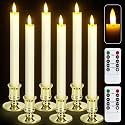 6 Pack Flameless LED Taper Candles With 2 Remotes, Fake Candles With Holders, Battery Operated Pillar 3D Flame Real Wax for Home Decor, Wedding, Table, Festival, Halloween, Christmas