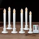 6 Pack Flameless Taper Candles with Remote/Timer, Battery Operated Flickering LED Window Candles, Vintage Christmas Electric Fake Candlesticks, White Holder