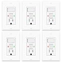 6 Pack GFCI Outlet with Light Switch - 15 Amp Tamper-Resistant Self-Test GFI Switch Combo, LED Indicator, Ground Fault Circuit Interrupter, ETL Listed, White