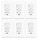 6 Pack GFCI Outlet with Light Switch - 20 Amp Tamper-Resistant Self-Test GFI Switch Combo, LED Indicator, Ground Fault Circuit Interrupter, ETL Listed, White