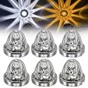 6 Pack Glass Watermelon LED Lights for Semi Trucks, Star Pattern Marker Lights with Strobe &amp; Steady Modes, 10-30V Amber/Green/Red Dual Color Watermelon Marker Lights with Brackets (White&amp;Amber 6PCS)