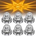 6 Pack Glass Watermelon LED Lights for Semi Trucks, Star Pattern Marker Lights with Strobe &amp; Steady Modes, 10-30V Amber/Green/Red Dual Color Watermelon Marker Lights with Brackets (Amber 6PCS)