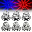 6 Pack Glass Watermelon LED Lights for Semi Trucks, Star Pattern Marker Lights with Strobe & Steady Modes, 10-30V Amber/Green/Red Dual Color Watermelon Marker Lights with Brackets (Red&Blue 6PCS)