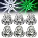 6 Pack Glass Watermelon LED Lights for Semi Trucks, Star Pattern Marker Lights with Strobe &amp; Steady Modes, 10-30V Amber/Green/Red Dual Color Watermelon Marker Lights with Brackets (White&amp;Green 6PCS)