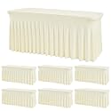 6 Pack Ivory Rectangle Tablecloth with Elastic Table Skirt – 6FT Fitted Spandex Table Cover, 72 Inch Wrinkle-Resistant &amp; Stretchable for Wedding, Banquet, Party, Buffet, Restaurant