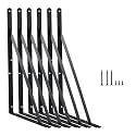 6 Pack L14 x H 10" Black Heavy Duty Shelf Brackets with Screws Metal Shelf Brackets Shelf Support Angle Brackets for Shelves L Brackets Heavy Duty Floating Shelf