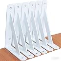 6 Pack L6 x H 4" White Heavy Duty Shelf Brackets with Screws Metal Shelf Brackets Shelf Support Angle Brackets for Shelves L Brackets Heavy Duty Floating Shelf