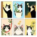 6 Pack Lovely Cat Paint by Numbers for Adults Beginner Curious Kitten Oil Painting Kits on Canvas with Brushes Acrylic Painting Plant Kitten DIY Paintwork Home Decor Gifts 8×11.8 Inch (Frameless)