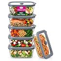 6 Pack Non-Toxic Glass Storage Containers with Glass Lids –27 Oz Borosilicate Glass Meal Prep Containers for Lunch, Airtight Food Storage,