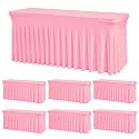 6 Pack Pink Rectangle Tablecloth 72 Inch with Elastic Table Skirt - Wrinkle-Resistant Spandex Fitted 6FT Tables, Stretchable Table Cover for Wedding Banquet Birthday Party Buffet Restaurant