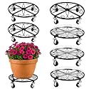 6 Pack Plant Caddy with Wheels 13.5 Inch Rolling Plant Stand for Large Plants Heavy Duty Plant Rollers Metal Plant Dolly Rustproof Planter Stand Wrought Iron Plant Stands Flower Cart Indoor Outdoor