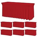6 Pack Red Rectangle Tablecloth with Elastic Table Skirt – 6FT Fitted Spandex Table Cover, 72 Inch Wrinkle-Resistant &amp; Stretchable for Christmas Wedding Banquet Party Buffet Restaurant
