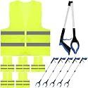6-Pack Reflective Safety Vest &amp; Grabber Tool Kit Yellow, 32-Inch Reacher Tool, Trash Picker for Litter, Ideal for Construction &amp; Cleaning Teams
