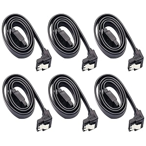 6 pack sata 3 cable 90 degree right-angle 60 gbps sata iii data cable secure for hdd amp ssd 30cm with 90 degree black
