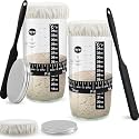 6 Pack Sourdough Starter Jar, 22 oz/650ml Wide Mouth Glass Jar Kit with Feeding Date Band, Thermometer, Silicone Spatula & Breather Cloth Cover, Ideal for Bread Making, Home Baking Beginners