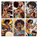 6 Pack South African Woman Paint by Numbers for Adults Beginner Black Musicians Oil Painting Kits on Canvas with Brushes Acrylic Painting DIY Paintwork Home Decor Gifts 8x11.8 Inch (Frameless)