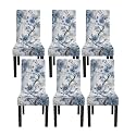6 Pack Stretch Chair Covers, Blue Floral Marble Dining Slipcovers