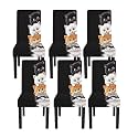 6 Pack Stretch Chair Covers, Cute Cat Black Dining Slipcovers