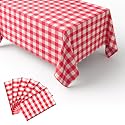 6 Packs Gingham Tablecloth Red and White Checkered Tablecloths 54 x 108 Inches Disposable Plastic Gingham Tablecovers Waterproof Rectangle Picnic Table Covers for Birthday Party Supplies
