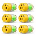 6 Packs Lighted Extension Cord Ends Replacement Female Plug 3 Prong 15A 125V NEMA 5-15R, Electrical Replacement Plug,Female Extension Cord Ends, 15 Amp Electric Plugs, UL Listed,Yellow