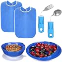 6 Pcs Adaptive Utensil with Bib Bowl Plate Set for Elderly Parkinson