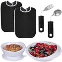 6 Pcs Adaptive Utensil with Bib Bowl Plate Set for Elderly Parkinson