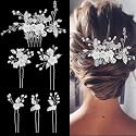 6 Pcs Bridal Flower Wedding Hair Pins Crystal Pearl Hair Clips Headpiece Wedding Hair Accessories Jewelry with Rhinestone for Brides Bridesmaids Women Girls Updo
