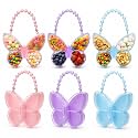 6 Pcs Butterfly Plastic Snack Boxes with Lids Beaded Handle, 3 Colors