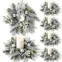 6 PCS Christmas Pine Candle Rings Wreaths Mini Silver Candle Holder Rings