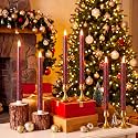 6 Pcs Christmas Tartan Plaid Flameless Candle, Xmas LED Candlesticks, Red
