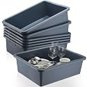 6 Pcs Commercial Bus Tubs 21.1"L x 16.9"W x 6.6"H Large Bus Bins,Gray