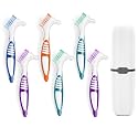 6 Pcs Denture Brush Set for False Teeth with White Carrying Case, Denture Toothbrushes with Double Sided Design, Dental Brush with Multi-Layered Soft Bristles and Rubber Anti-Slip Handle, 4 Colors