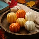 6 Pcs Fall Pumpkin Shaped Candles 2.4''W Tealight Candles, Orange, White