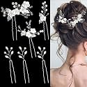 6 Pcs Flower Bridal Wedding Hair Pins - Silver Rhinestone Pearl Hair Accessories for Women - Crystal Hair Pieces for Bride, Bridesmaids & Flower Girls